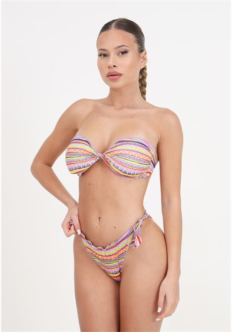 Women's frou frou bandeau bikini and exotic patterned adjustable knot briefs ME FUI | MF24-1503X1.